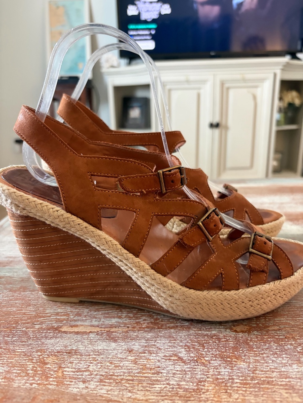 L'Amour Des Pieds Ignacia Wedge Leather Strappy Sandals Women’s Size 8.5M